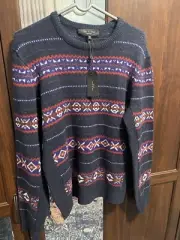 NEW rag & bone WESLEY FAIRISLE CREW SWEATER WOOL PULLOVER NAVY SIZE S SMALL