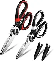 Heavy Duty Kitchen Scissors, Sharp Kitchen Scissors Multipurpose Utility Stainless Steel Scissor, Kitchen Shears for Chicken, PoultryMeat, Vegetables, Herbs, BBQ,Bottle & Jar Opener（2pcs ）