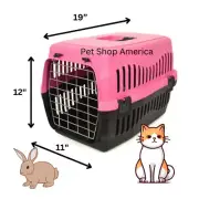 19" Small Pet Carrier Cat Bunny Travel Crate Plastic Hard Sided Metal Door
