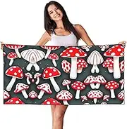 HTTUP Red White Mushroom Print Quick Dry Beach Towel Lightweight Oversized for Adults for Travel and Pool Towels