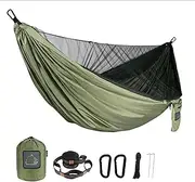 Hammock Portable Quick Set Up Mosquito Net Camping Hammock Outdoor Hanging Bed Sleeping Swing Lightweight(Green)