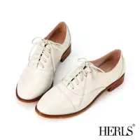 在飛比找momo購物網優惠-【HERLS】牛津鞋-全真皮簡約拼接橢圓頭素面牛津鞋(白色)