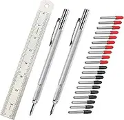 guti-more GUTIMORE 2 Pack Tungsten Carbide Scriber with Magnet,with Extra 20 Replacement Marking Tips and 8Inches Ruler, Etching Engraving Pen for Glass/Ceramics/Metal Sheet
