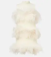 [Taller Marmo] Taller Marmo Divine feather-trimmed chiffon minidress AU 4 white