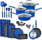 Cookware Set 23 Piece Blue Multi-Sized Cooking Pots with Lids Skillet Fry Pans a