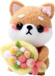 Beatifufu Cartoon Sitting Dog Plush Doll DIY Needle Felting Kit Hand Craft Tool for Home Art Projects Present for Adults Creative Fun with Wool Supplies