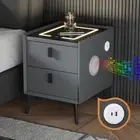 Oikiture Set of 2 Smart Bedside Tables Wireless Charging LED Nightstand Drawers