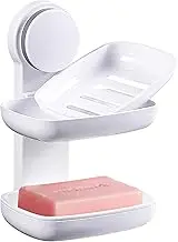 PEISAINOX Bar Soap Holder for Shower Wall, Adhesive Soap Dish NO-Drilling for Shower Bathroom Bathtub Kitchen, Wall Mount Double Tiers Drainage Soap Box Keep Soap Bars Dry (2 Tiers)