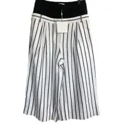 NEW Tibi Black White Lucci Stripe Double Waist Twill Wide Leg Pants Size 4