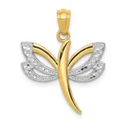14K Yellow & Rhodium W/Rhodium Dragonfly Pendant