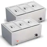 NNEAGS 2X Stainless Steel 3 X 1/2 GN Pan Electric Bain-Marie Food Warmer with Li