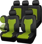 CAR-GRAND Leather Car Seat Covers Full Set, Airbag Compatible Breathable Air Mesh Car Seat Covers, Universal Fit Seat Covers Protector for Cars Trucks SUV Pick-up Sedan Interior (Green)