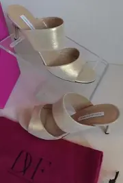 DIANE VON FURSTENBERG DVF Keri Gold Powder Suede Open Toe Strap Heel Sandals 10