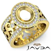 Halo Pave Set Oval Diamond Engagement Ring 18k Yellow Gold Semi Mount 1.3Ctw