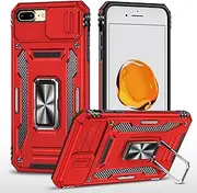 Ylzhe for Phone Case iPhone 7 Plus,iPhone 8 Plus Cases Slide Camera Cover 360°Kickstand Ring Holder,Heavy Duty Protective Shockproof Military Protective Case for 7 Plus Phone Case iPhone 8 Plus Red