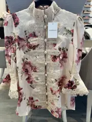 ZIMMERMANN NEW HIGH TIDE APPLIQUÉ MANDARIN BLOUSE Zim Size 2 US 8 M NWT