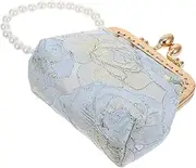 [WRITWAA] Elegant Vintage Coin Purse Handmade Chinese Brocade Clutch Floral Embroidery Small Change Wallet Pearl Detail Evening Bag