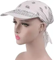 Scarf Cap, Women's Unisex Visor Pre Fitted Bandana Turban Hat Boho Paisley Floral Printed Tie Knot Back Cotton Baseball Cap Adjustable Sun Head Scarf