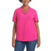 Hilary Radley Ladies' Blouse Short Sleeve V-Neck M, Pink