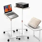 Rolling Laptop Stand, 2 in 1 Dual-use Floor & Desktop, Adjustable Height from 16.5" to 51", with 4 Lockable Casters, Small Mobile Standing Desk Perfect for Home, Office, Meeting Room, Study (White)