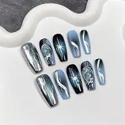 10 PCS Hand Pressed Nail Coffin Fake Nails Full Coverage Ombre Metal Contrast Artificial Manicure Wearable