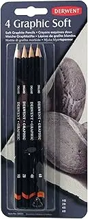 Derwent Graphic Soft Graphite Drawing Pencils, Set of 4, Professional Quality, 39005