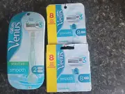 Gillette Venus Smooth Razor Refill Cartridges 16 Total + Razor 2 cartridges