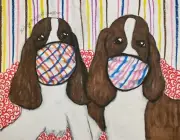 English Springer Spaniel Masks ACEO PRINT Dog Art Card 2.5X3.5 KSAMS Collectible