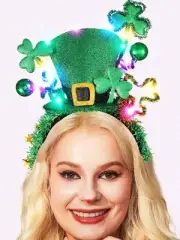 Light up St Patrick's Day Headband LED Green Leprechaun Top Hat Headband Sham...