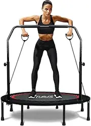 RAVS Mini Trampoline for Kids Adults 48" Foldable Fitness Rebounder Trampoline with Height Adjustable Handle - Exercise Trampoline Indoor Workout Max Load 440lbs