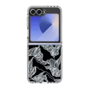 Galaxy Z Flip6 Clear Case AIM HIGH 2, MOUNTAINS B&W MINIMALIST NATURE ILLUSTRATION