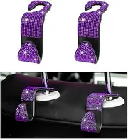 Augeny 2 PCS Bling Car Seat Headrest Hooks, Crystal Rhinestone Back Seat Hanging Storage Organizer, Auto Purse Bags Hanger, Universal Vehicle Interior Accessories for Women Girls (Purple)