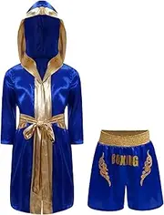 [FEESHOW] Kids Boys Boxing Clothing Set Kickboxing Cloak Robe + Muay Thai Shorts Sports Suit Training Muay Thai Outfits