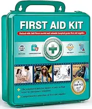 360 Pieces Hardcase First Aid Kit - Comprehensive Large First Aid Box Contains Premium Medical Supplies for Travel, Home, Office, Vehicle, Camping, Workplace & Outdoor