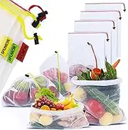 Eco-Friendly Reusable Produce Bags – Washable & Durable - 15 Pack - Large, Medium, & Small Sizes - Mesh Produce Bags Drawstring with Colorful Tare Weight Tags - Perfect Grocery & Vegetable Bags