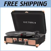 Elegant Black Rose Gold 3-Speed Bluetooth Record Player with Built-in Speakers