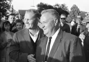 Winner Jack Nicklaus victorious wearing green blazer with father a- Old Photo