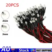 20PCS 3mm/5mm Pre-Wired LED Bulb Light Emitting Diode 20cm Cable Line DC 12V AU