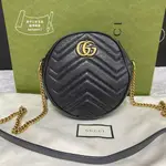 GUCCI 金標雙G 鏈條包 圓餅包 單肩包 550154 斜挎包 黑色 白色 MINI女包 古馳圓餅包