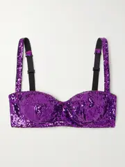 [Dolce & Gabbana] Dolce & Gabbana - Sequined Tulle Underwired Balconette Bra - Purple - 3B 3B Purple