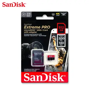 SANDISK 512G Extreme PRO A2 V30 microSDXC U3 UHS-I 速度高達200MB