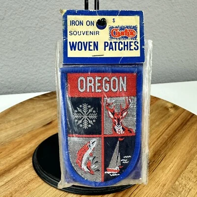 80s Oregon Souvenir Cash’s Deer Snow Fish Sailing Woven Iron On Patch USA VTG