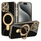 For iPhone 16 15 14 13 12 Pro Max Shockproof Plating PC Ring Stand Mag Safe Case