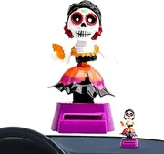 Bobbles Head Skull, Solar Powered Skeleton Ornament, Auto Dashboard Bobbing Doll, Fun Desktop Figurine Gift Perfect for Friends, Adults, Coworkers, Lovers,11cm Multicolor ABS