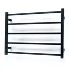RADIANT Heated Towel Rail/Rack SQUARE Bar Matt BLACK 750 x 550mm - Bottom RIG...
