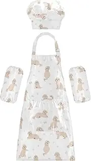 AIXIWAWA Kids Apron Chef Hat Set, Child Kitchen Bib Aprons Adjustable for Cooking Baking Painting (Cute Pets)