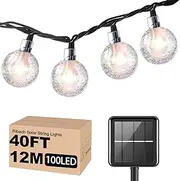 Ribech Solar String Lights Outdoor Globe Fairy Lights Waterproof Solar Patio Outdoor Hanging Lights Decorative Christmas Lights for Home Party Garden Wedding (12M 100LED, Yellow)