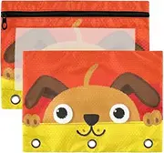 Cute Cartoon Dog Yellow Red poucheses Kids with Clear Window Plastic with Zipper Reinforced Grommets 3 Hole Binder for Office School Supplies Cosmetics Multicolored 2 PCS
