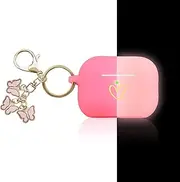 AIIEKZ Compatible with AirPods Pro 2 Case Cover 2022, Soft Silicone Case with Gold Heart Pattern for AirPods Pro 2nd Generation Case with Cute Butterfly Keychain for Girls Women (Nightglow Pink)
