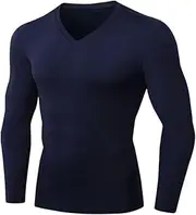 [Abigprofit] Mens Sports T-Shirt Compression Thermal Underwear Long Sleeve Solid T-Shirts Keep Warm Navy Blue S